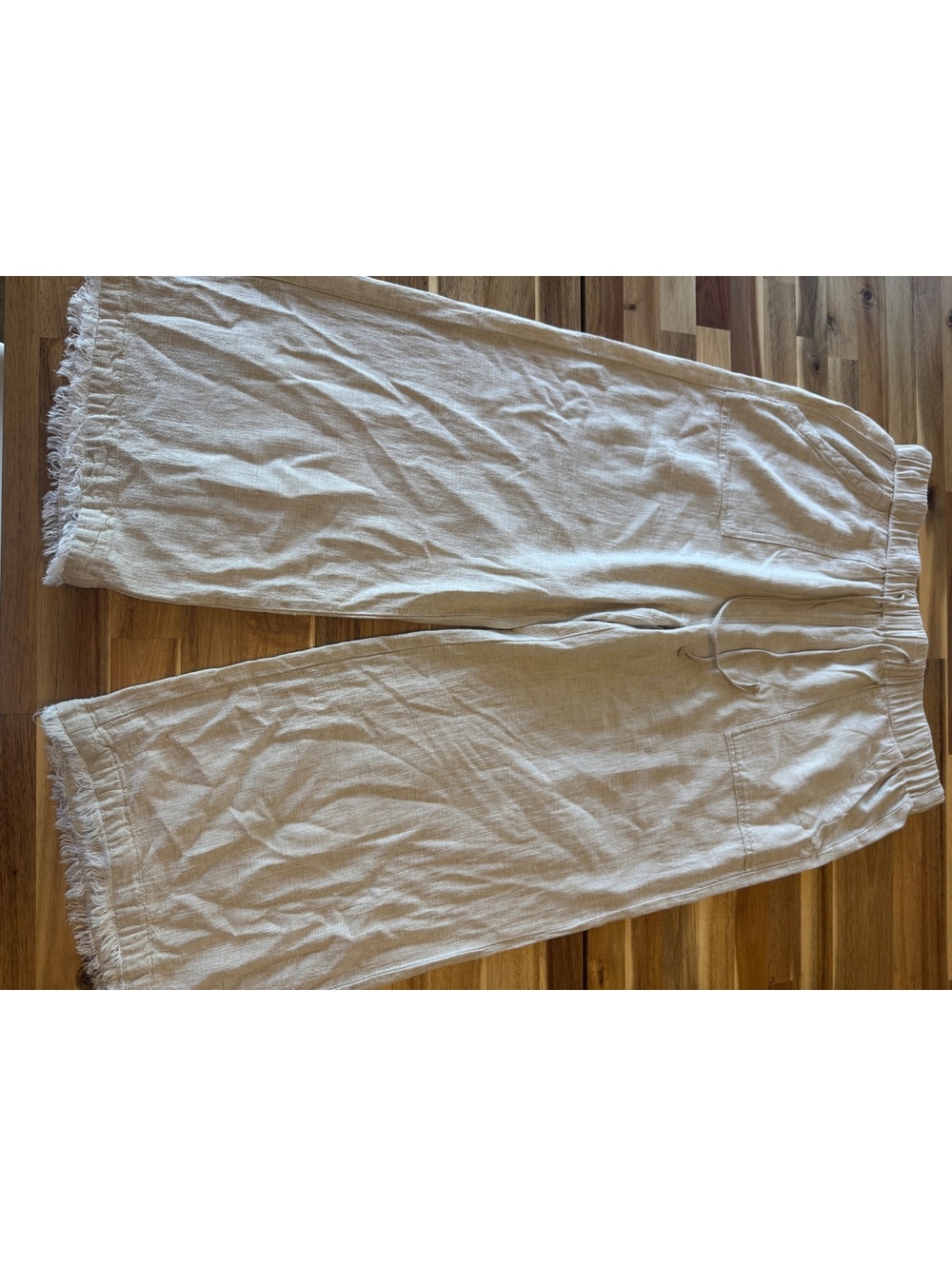 Thread & Supply Women’s XL Linen Blend Wide Leg Pants Natural Beige Frayed Hem - Picture 2 of 9